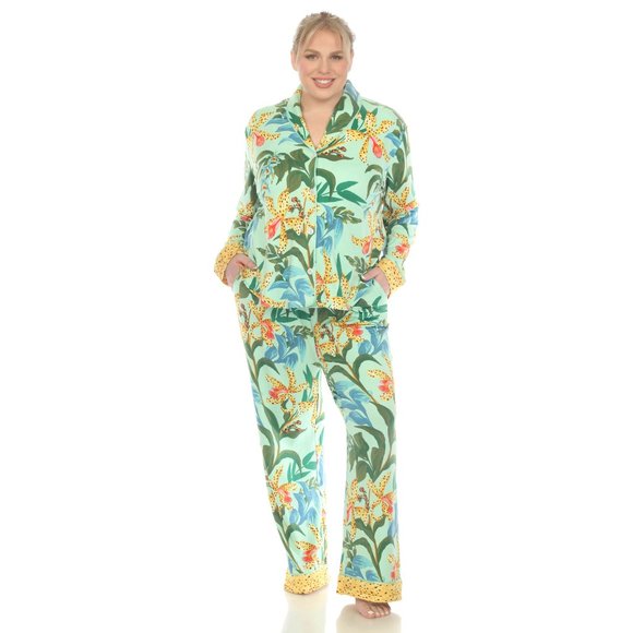 Plus Size Two Piece Wildflower Print Pajama Set - Picture 1 of 5